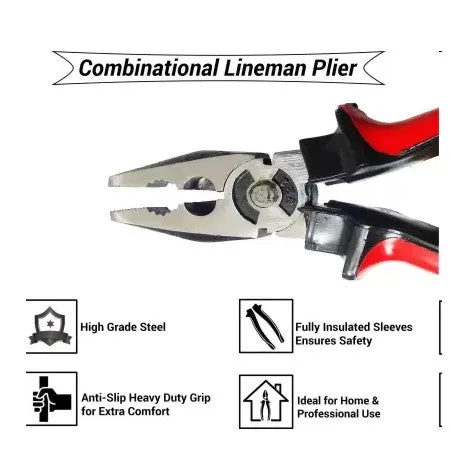 Hand Tool Kit - Plier, Claw Hammer, 2in1 Screwdriver, Wire Cutter, Measuring Tape, Line Tester, Electrical Tape, Paper Cutter