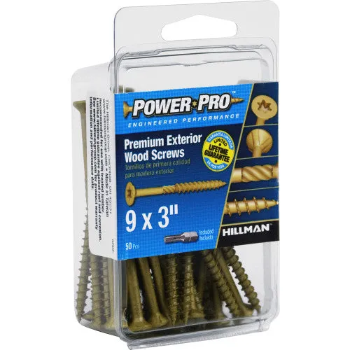 Hillman Power Pro Premium Exterior Wood Screws #9 X 3" - 50 Pc