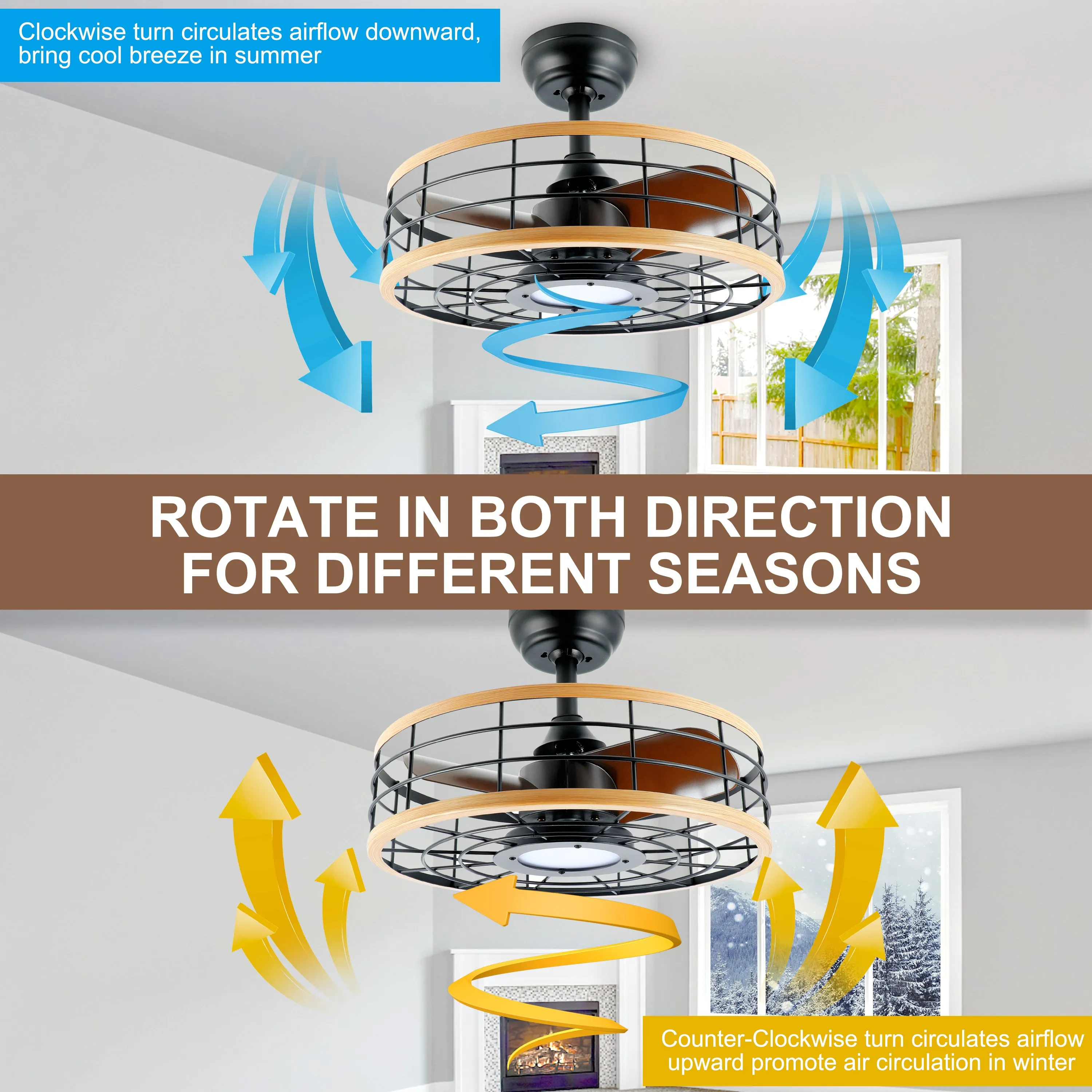 InfiniPower 16'' ceiling fans with lights and remote, Caged Ceiling Fan with Reversible Motor for Different Seasons, Quiet and Energy Saving, 6 level Speeds