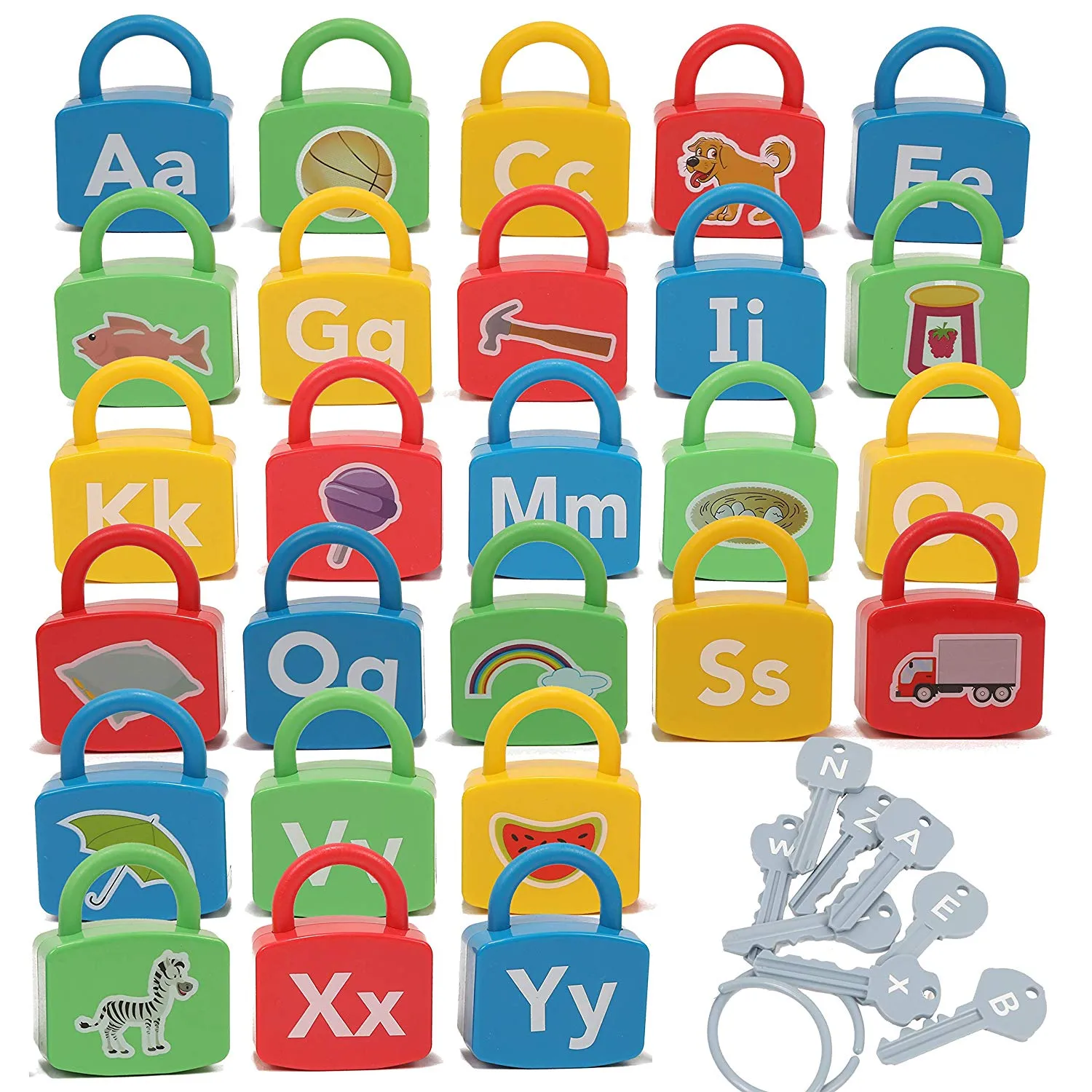 IQ Toys ABC Learning Locks Educational Alphabet Set- with 26 Locks, 26 Keys and 4 Keyrings