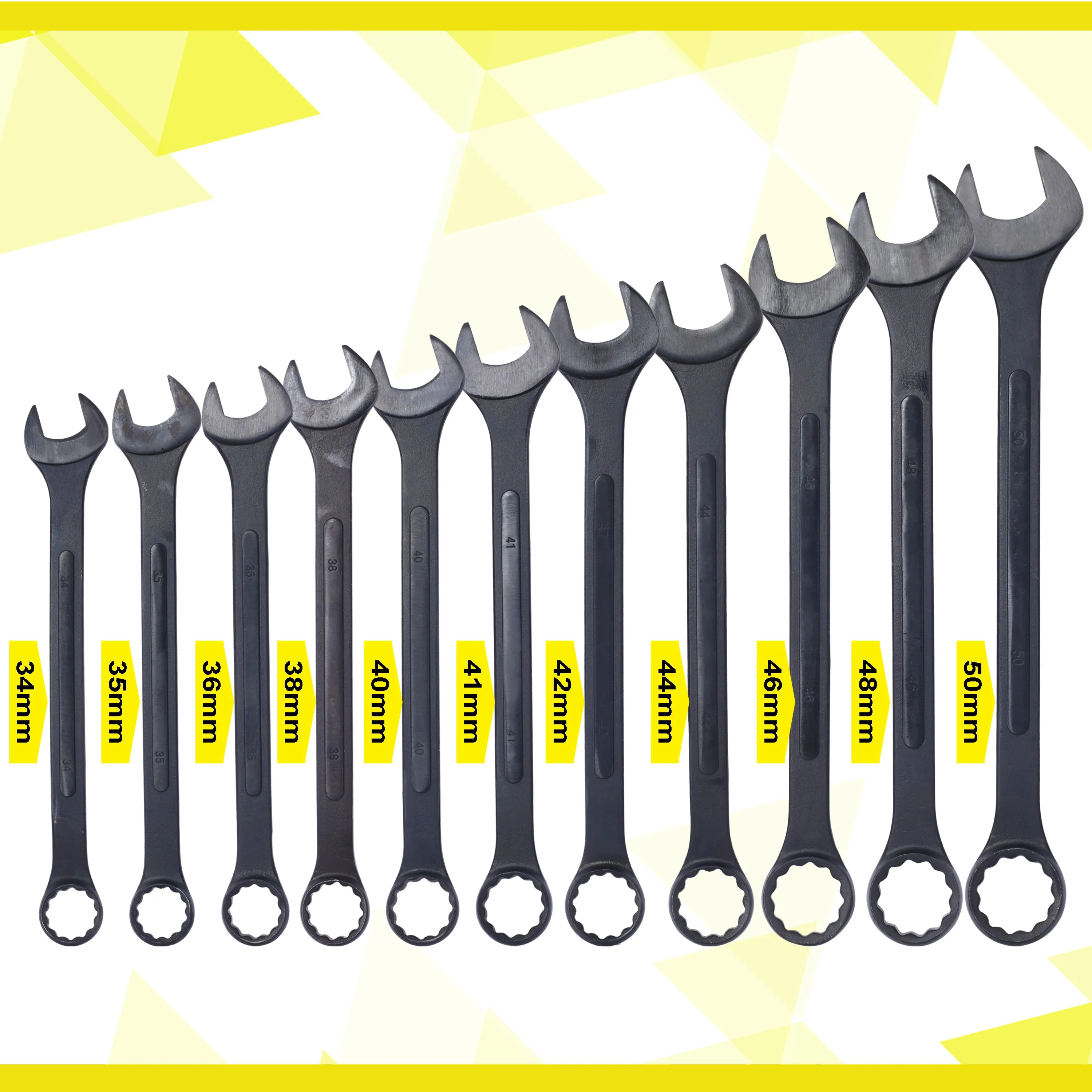 Jumbo Combination Wrench Set extra large, Metric, 11-piece, 1-5/16'' to 2'',Black Oxide, with Pouch