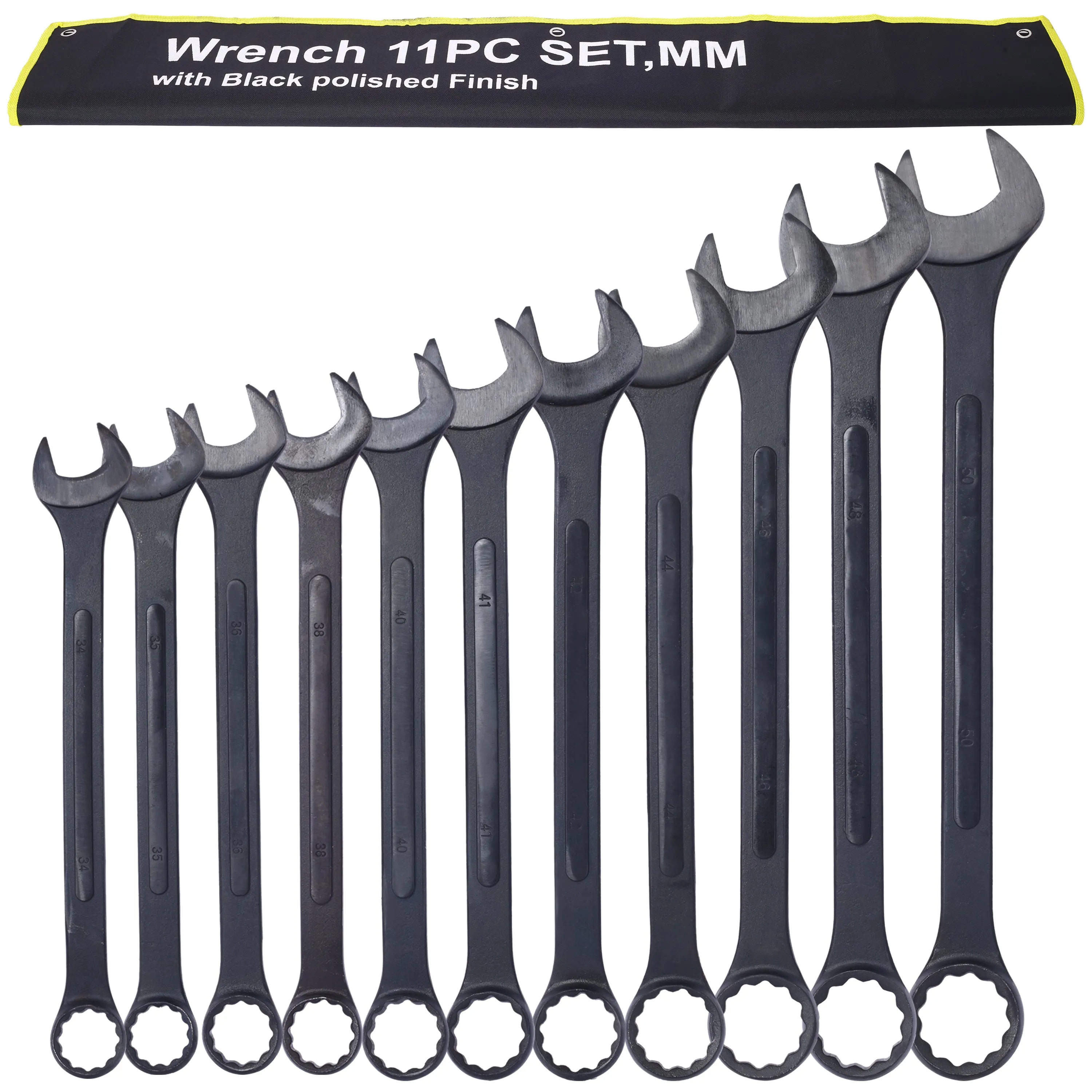 Jumbo Combination Wrench Set extra large, Metric, 11-piece, 1-5/16'' to 2'',Black Oxide, with Pouch