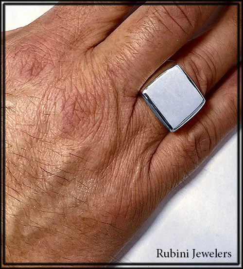 Large Silver Square Top Signet Ring