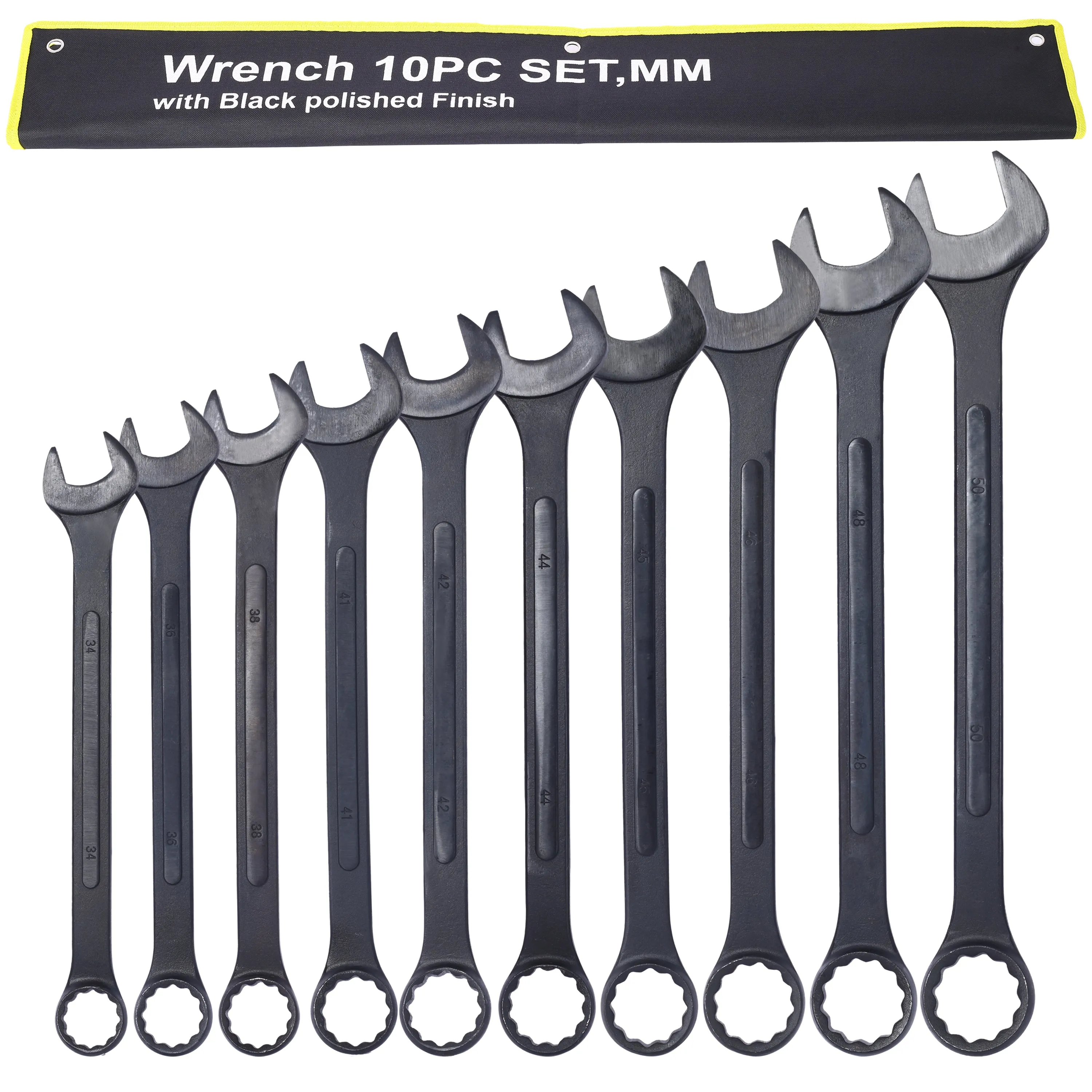 Metric Jumbo Combination Wrench Set Extra Large,10 PC  Metric  Black-Oxide Jumbo Combo Wrench Set 34-50mm with pouch