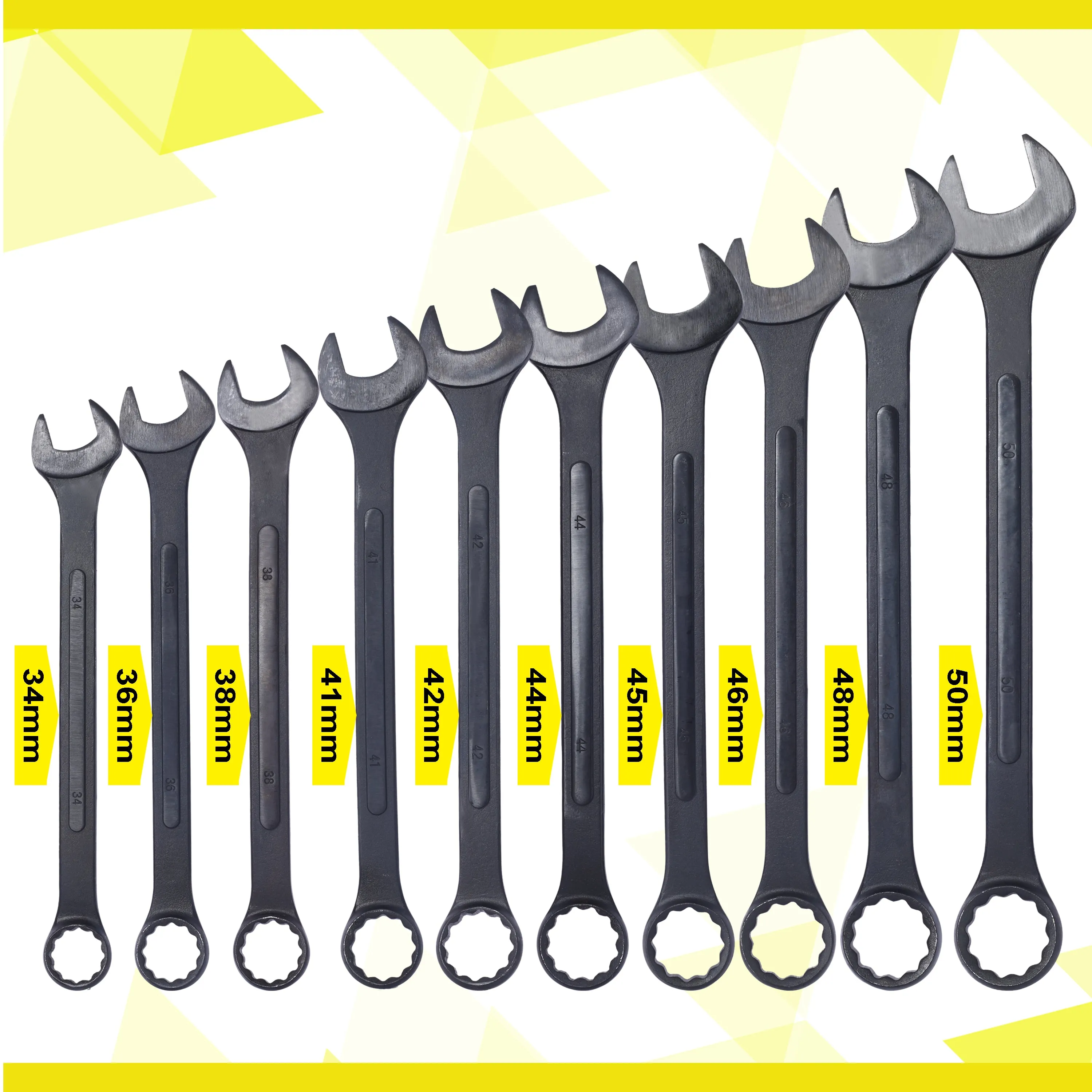 Metric Jumbo Combination Wrench Set Extra Large,10 PC  Metric  Black-Oxide Jumbo Combo Wrench Set 34-50mm with pouch