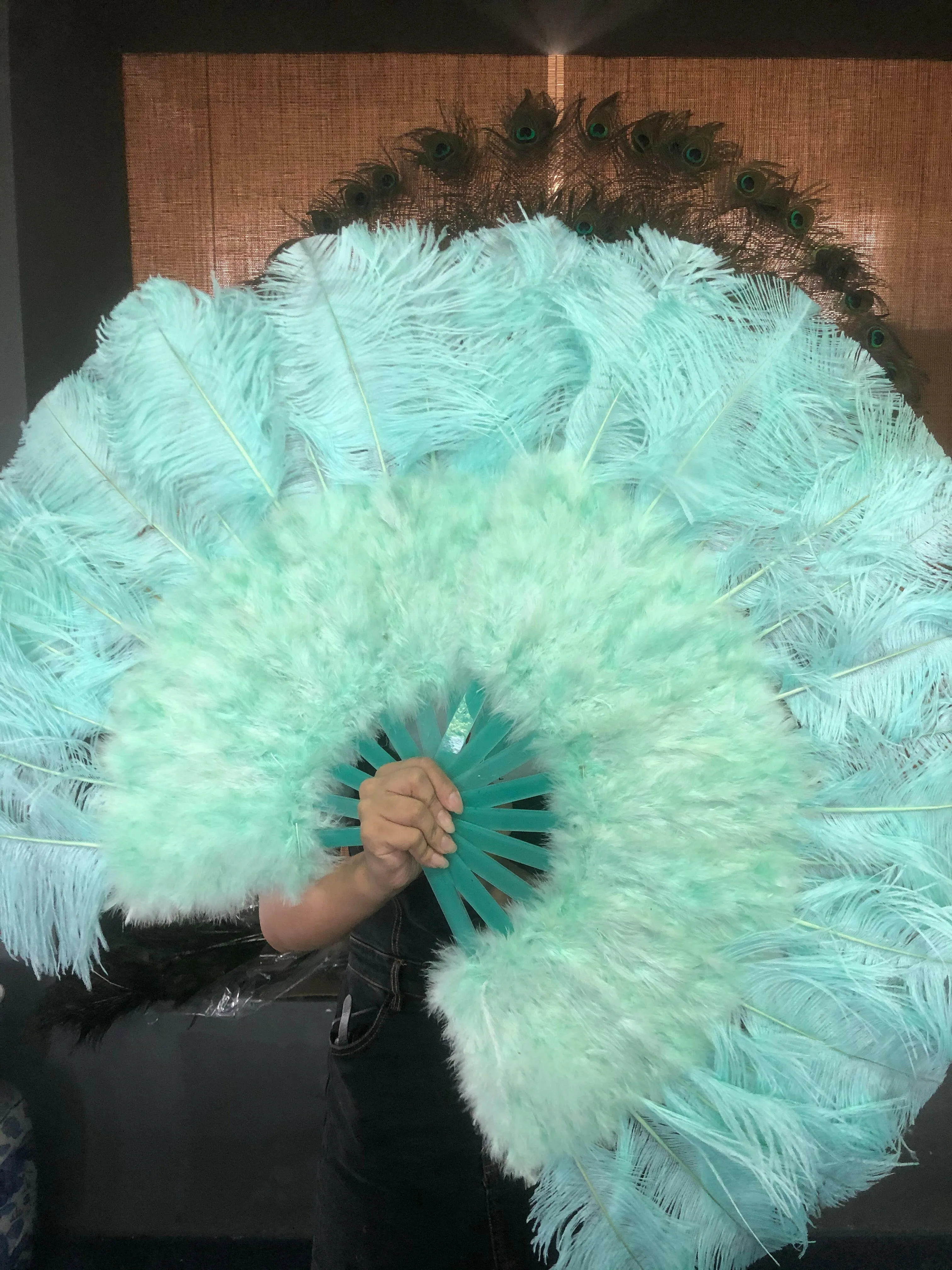 mint green Marabou Ostrich Feather fan 21"x 38"