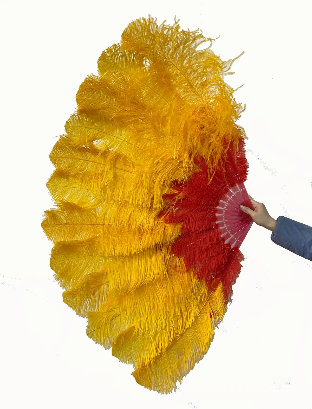 Mix red & Golden 2 Layers Ostrich Feather Fan 30''x 54'' with Travel leather Bag