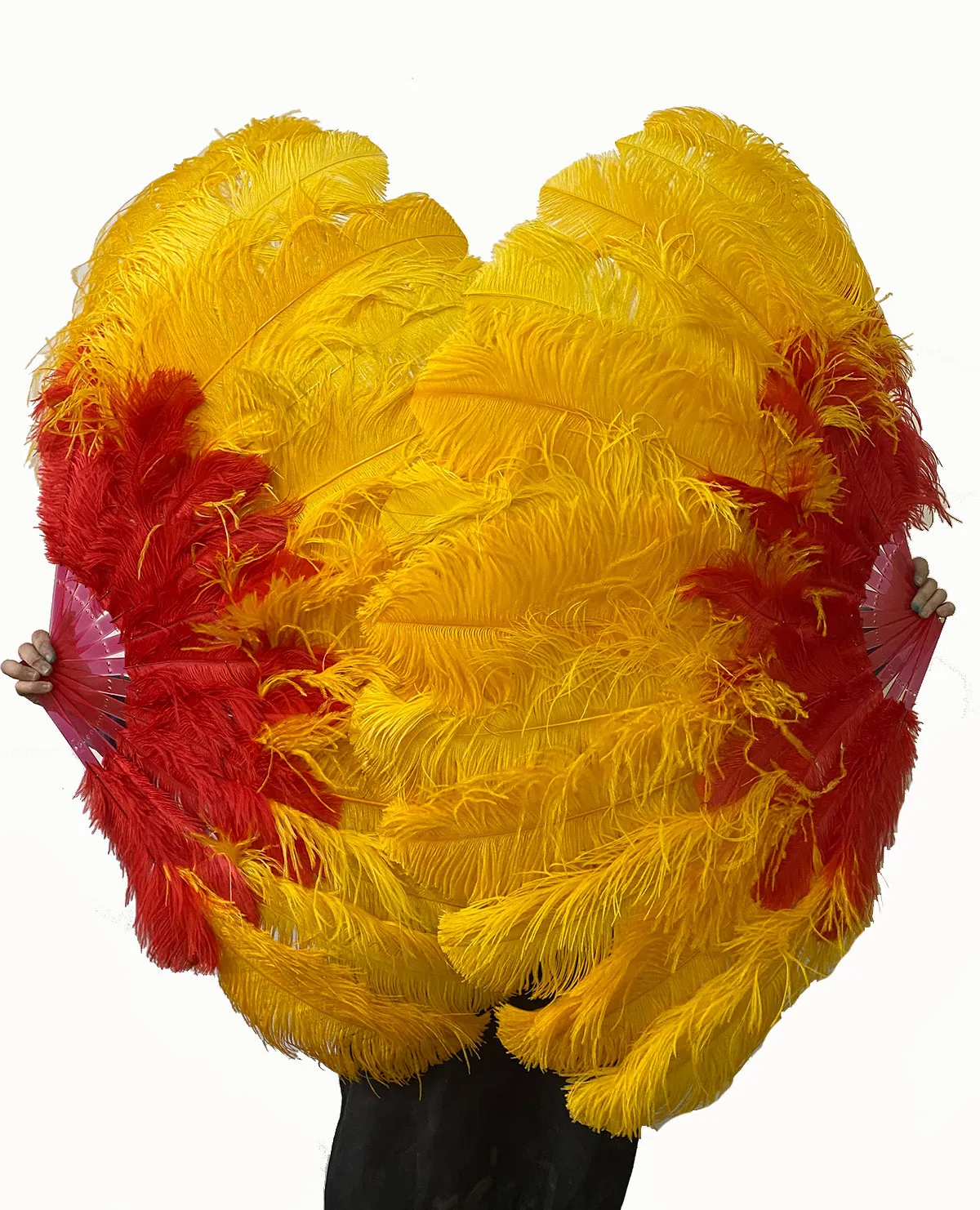 Mix red & Golden 2 Layers Ostrich Feather Fan 30''x 54'' with Travel leather Bag