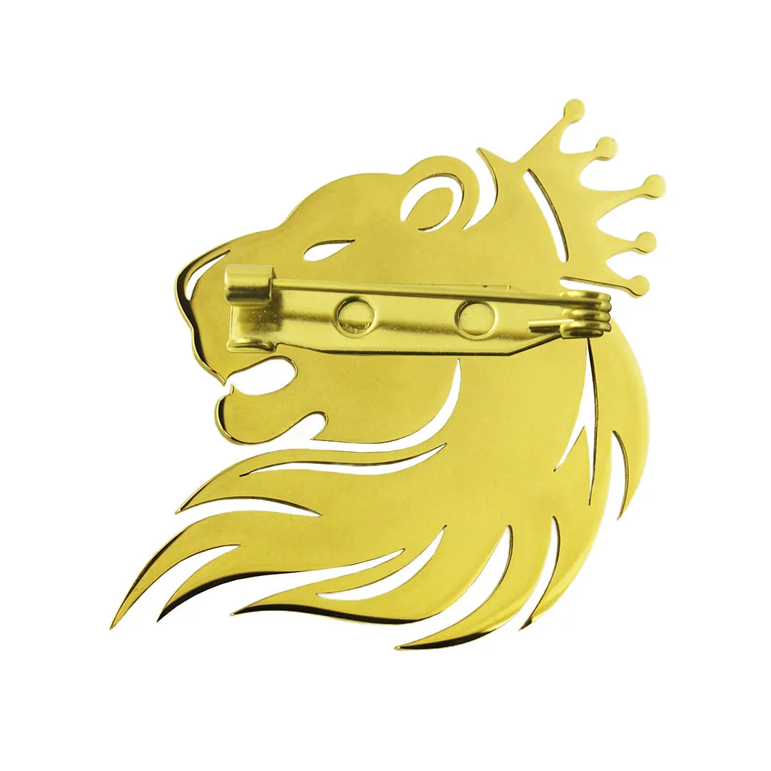 Peluche Majestic Lion Golden Stainless Steel Lapel Pin for Men