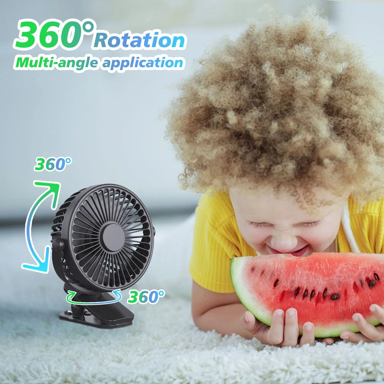 Portable Clip on Fan Battery Operated, Small Powerful USB Desk Fan, 3 Speed Quiet Rechargeable Mini Table Fan, 360° Rotate Cooling Fan for Home Office Travel Outdoor/Indoor Treadmill