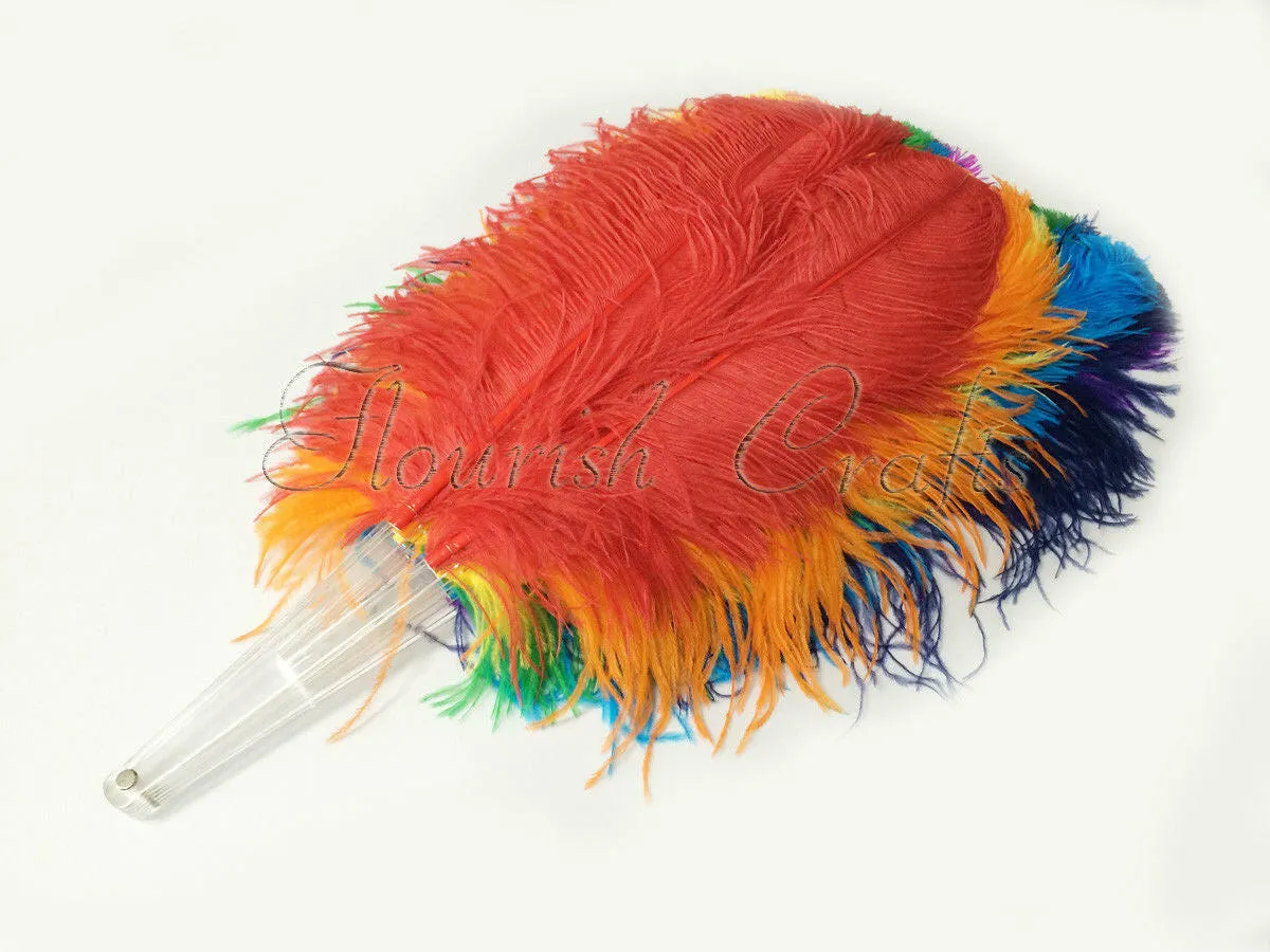 Rainbow single layer Ostrich Feather Fan Full open 180 degree 25"x 50"