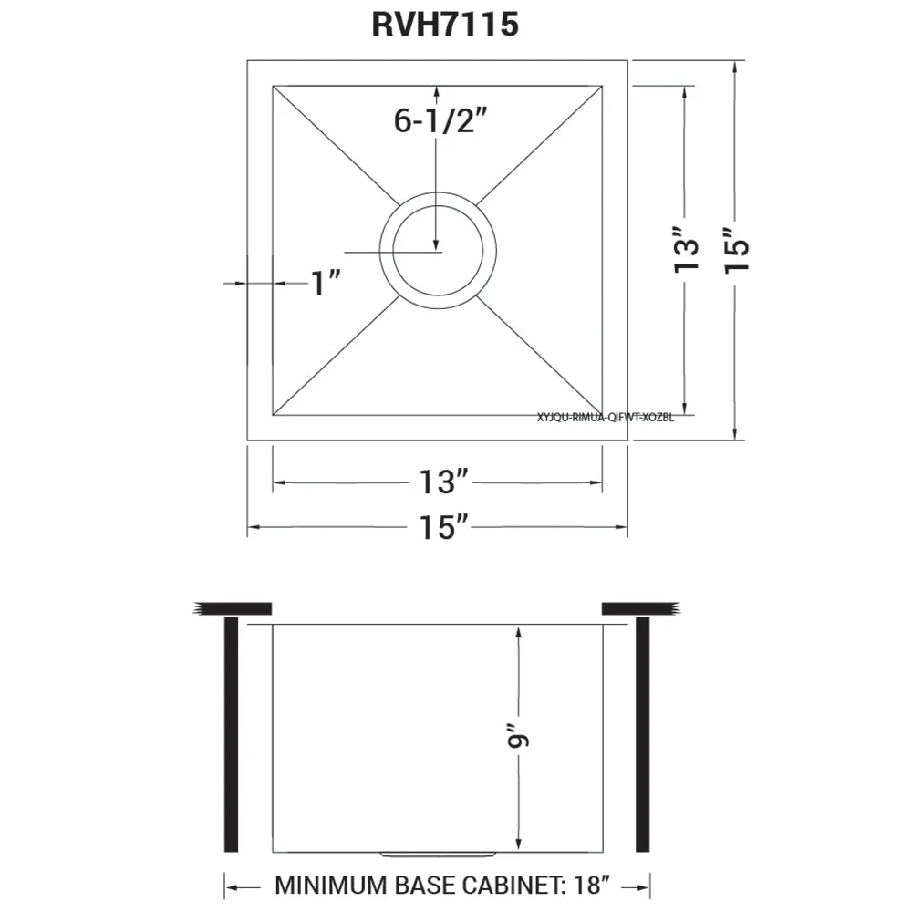 Ruvati 15 x 15 inch Undermount 16 Gauge Zero Raduis Bar Prep Square Kitchen Sink Single Bowl - RVH7115