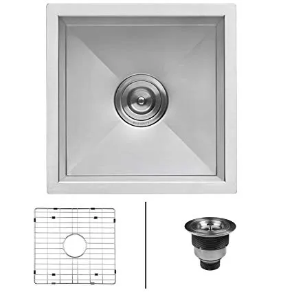 Ruvati 15 x 15 inch Undermount 16 Gauge Zero Raduis Bar Prep Square Kitchen Sink Single Bowl - RVH7115