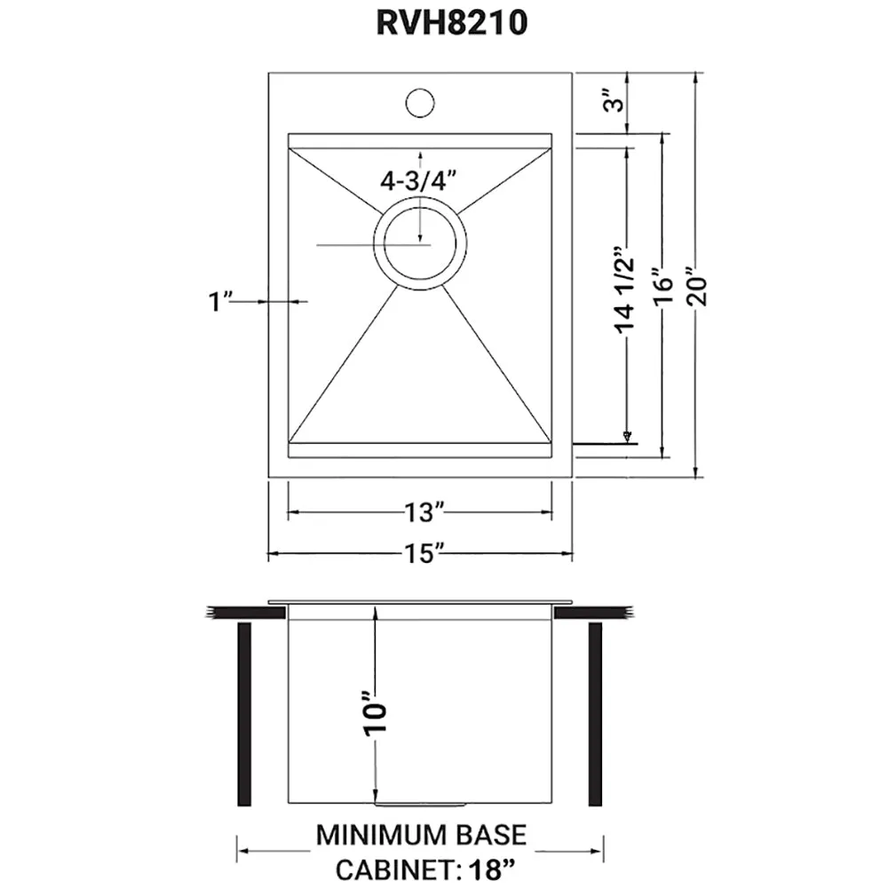 Ruvati 15 x 20 inch Workstation Drop-in Topmount Bar Prep RV Sink 16 Gauge Stainless Steel - RVH8210