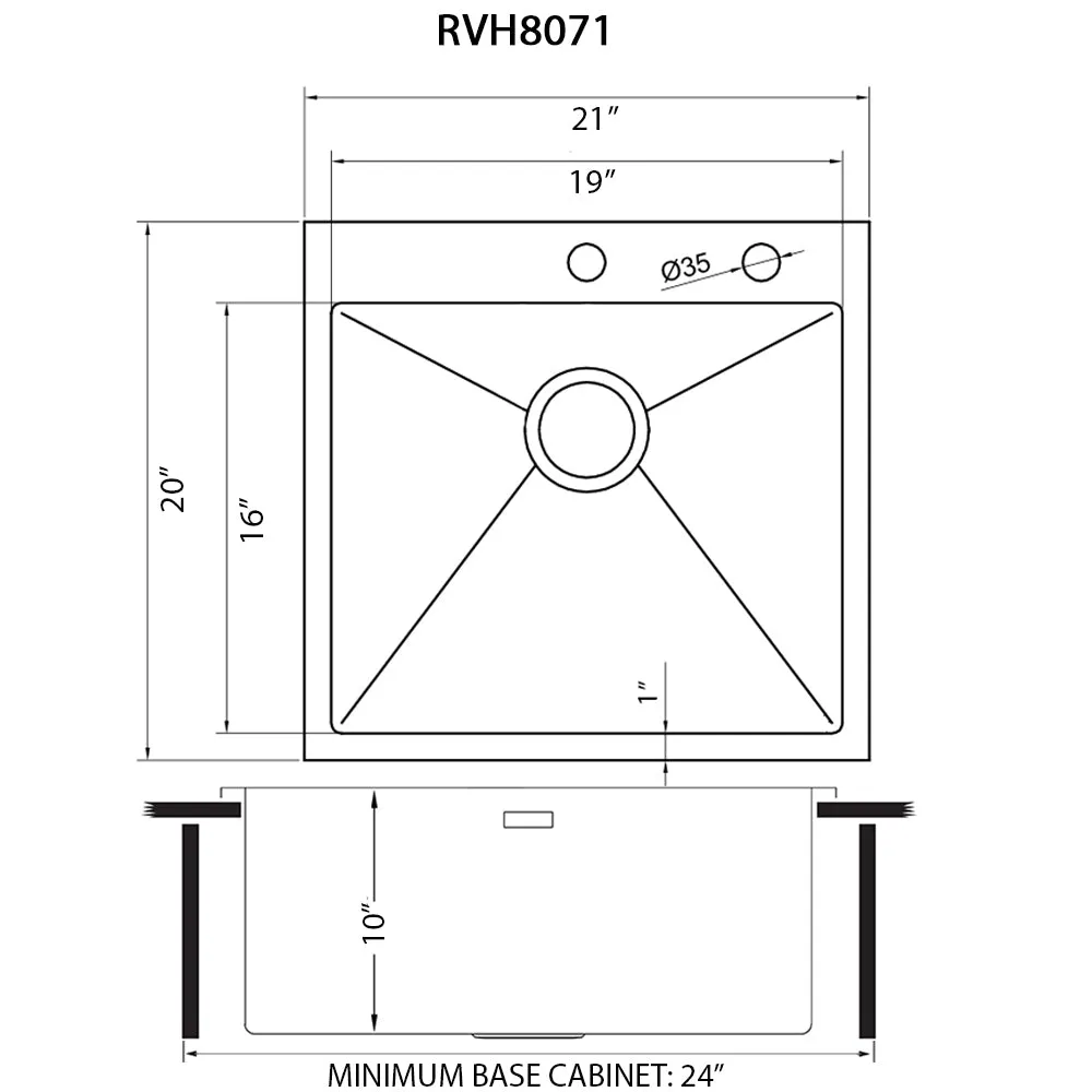 Ruvati 21 inch Drop-in Topmount Rounded 16 Gauge Stainless Steel Kitchen Sink Single Bowl – RVH8071