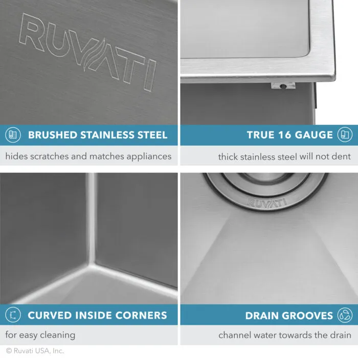 Ruvati 21 inch Drop-in Topmount Rounded 16 Gauge Stainless Steel Kitchen Sink Single Bowl – RVH8071