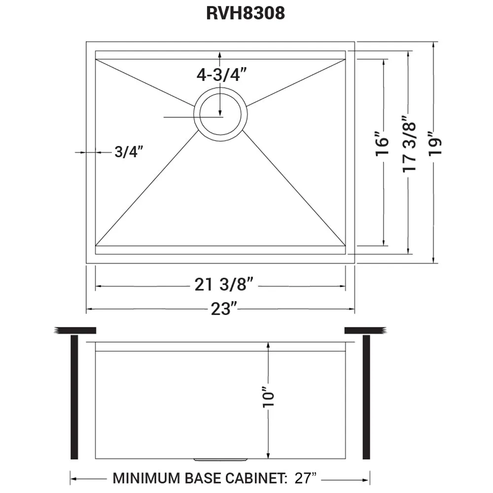 Ruvati 23" Workstation Ledge Bar Prep Kitchen Sink Undermount 16 Gauge Stainless Steel Single Bowl - RVH8308