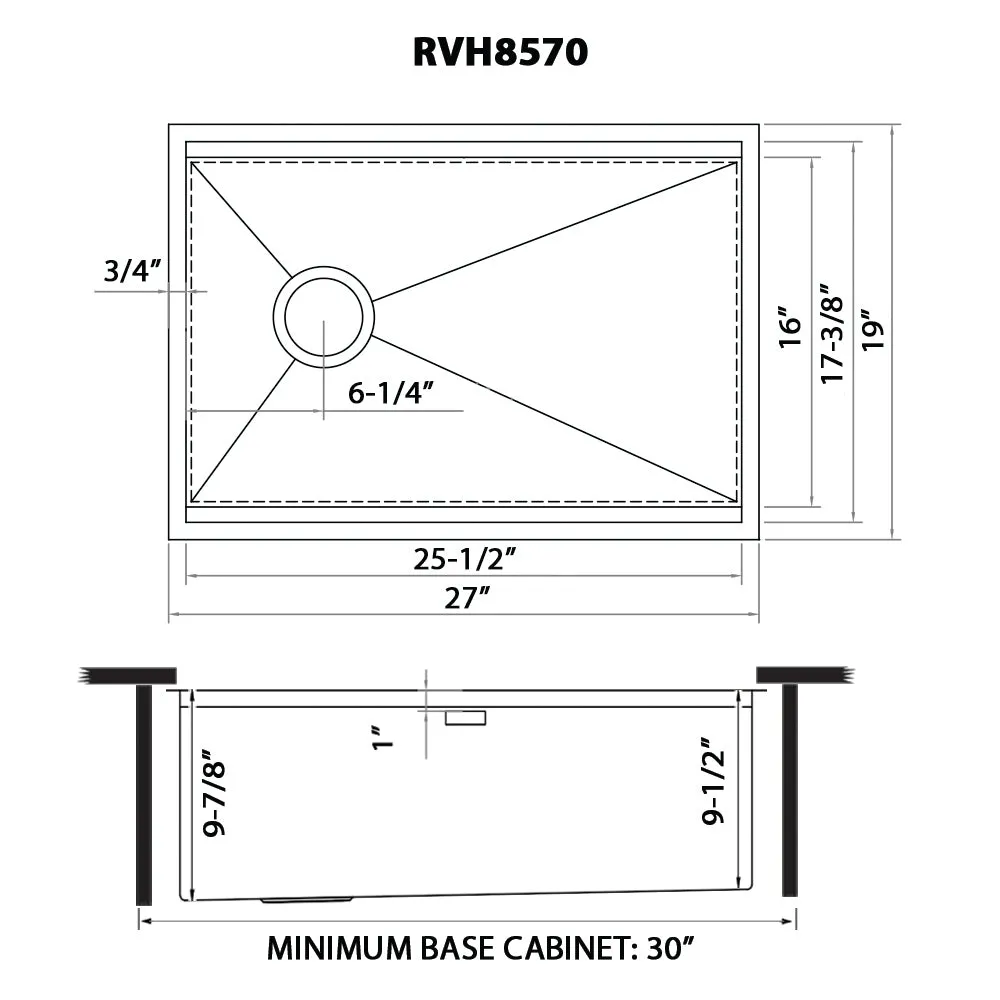 Ruvati 27-inch Workstation Slope Bottom Offset Drain Undermount 16 Gauge Kitchen Sink – RVH8570