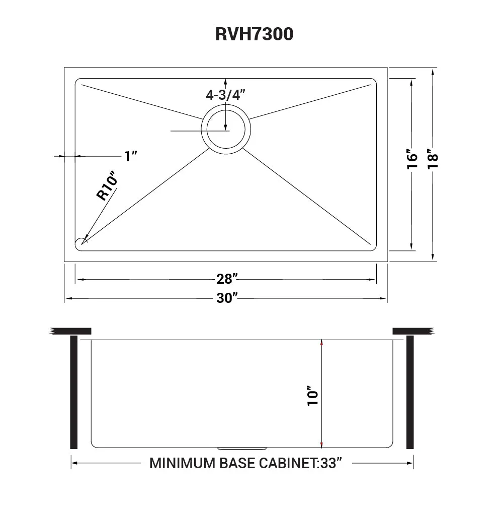 Ruvati 30-inch Undermount 16 Gauge Tight Radius Kitchen Sink Stainless Steel Single Bowl - RVH7300