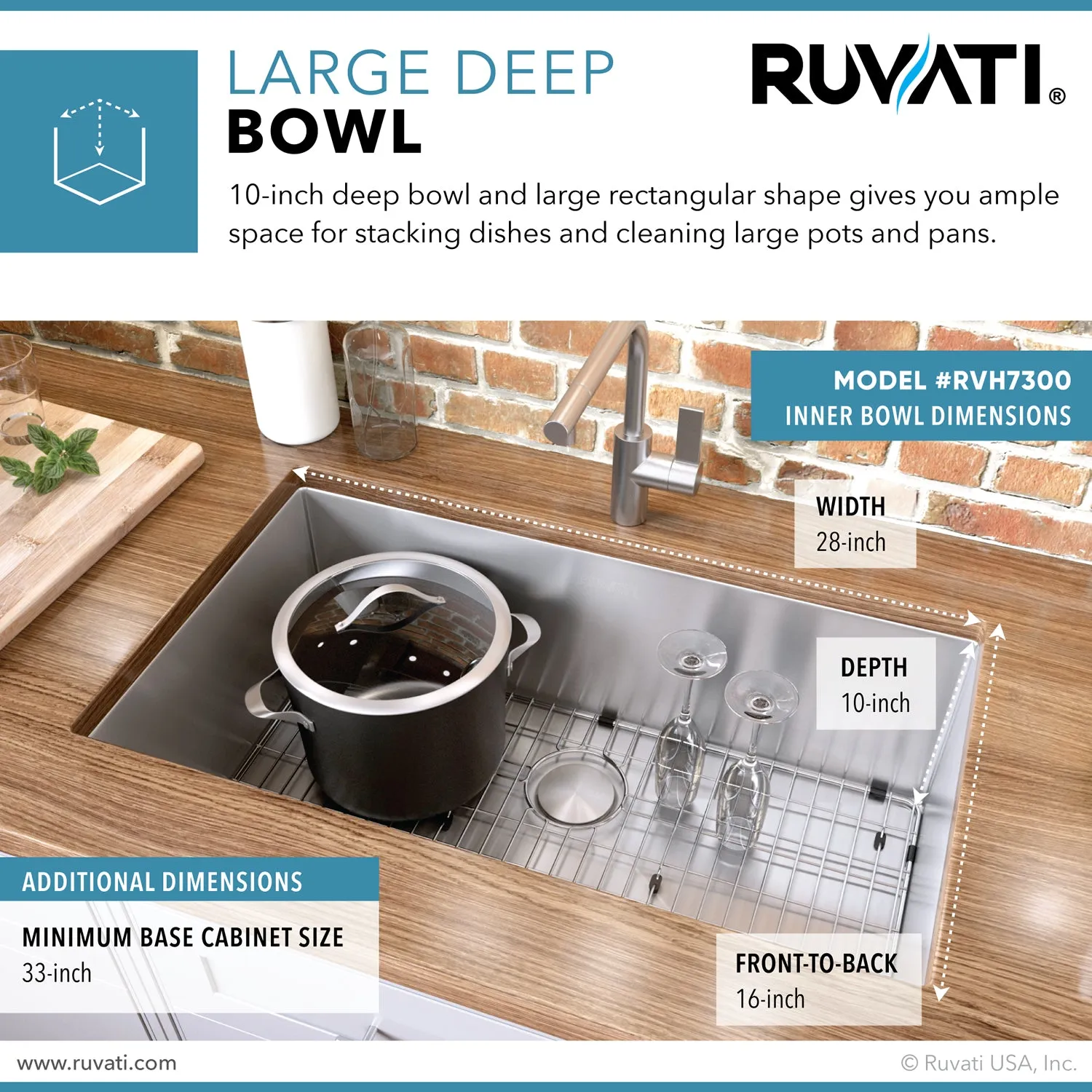 Ruvati 30-inch Undermount 16 Gauge Tight Radius Kitchen Sink Stainless Steel Single Bowl - RVH7300