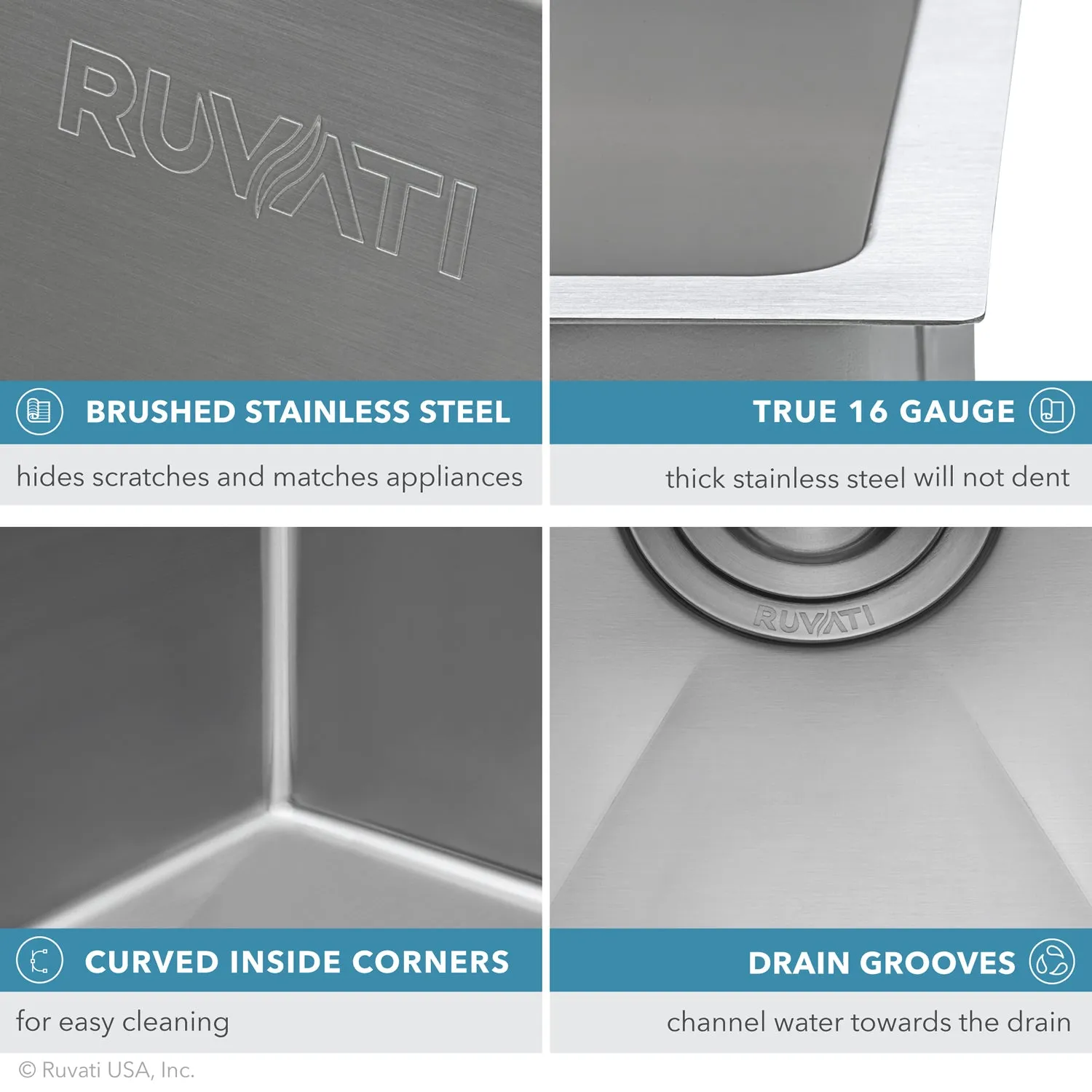 Ruvati 30-inch Undermount 16 Gauge Tight Radius Kitchen Sink Stainless Steel Single Bowl - RVH7300