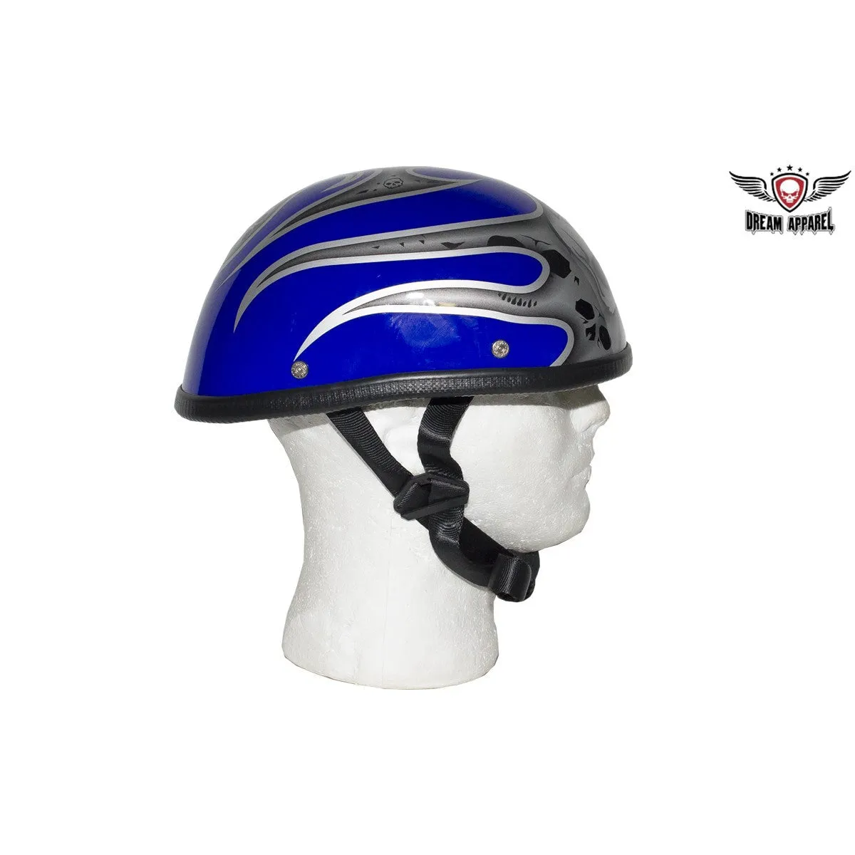 Shiny Blue Novelty Helmet with Silver Flames