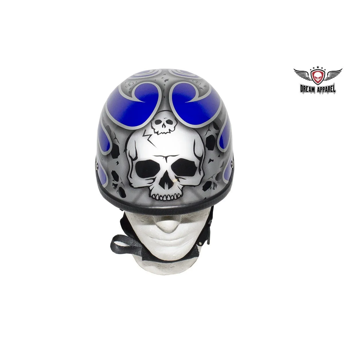 Shiny Blue Novelty Helmet with Silver Flames