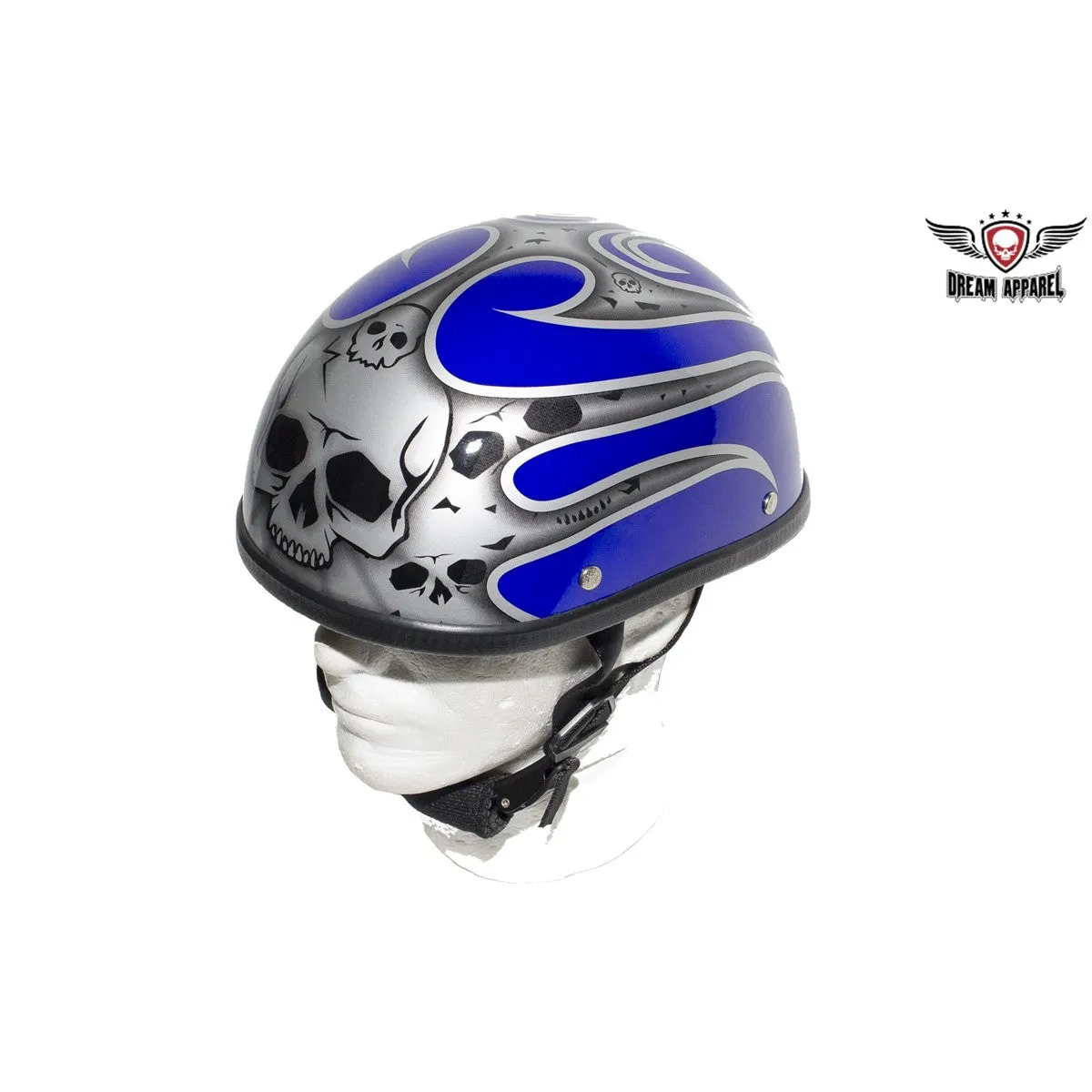 Shiny Blue Novelty Helmet with Silver Flames