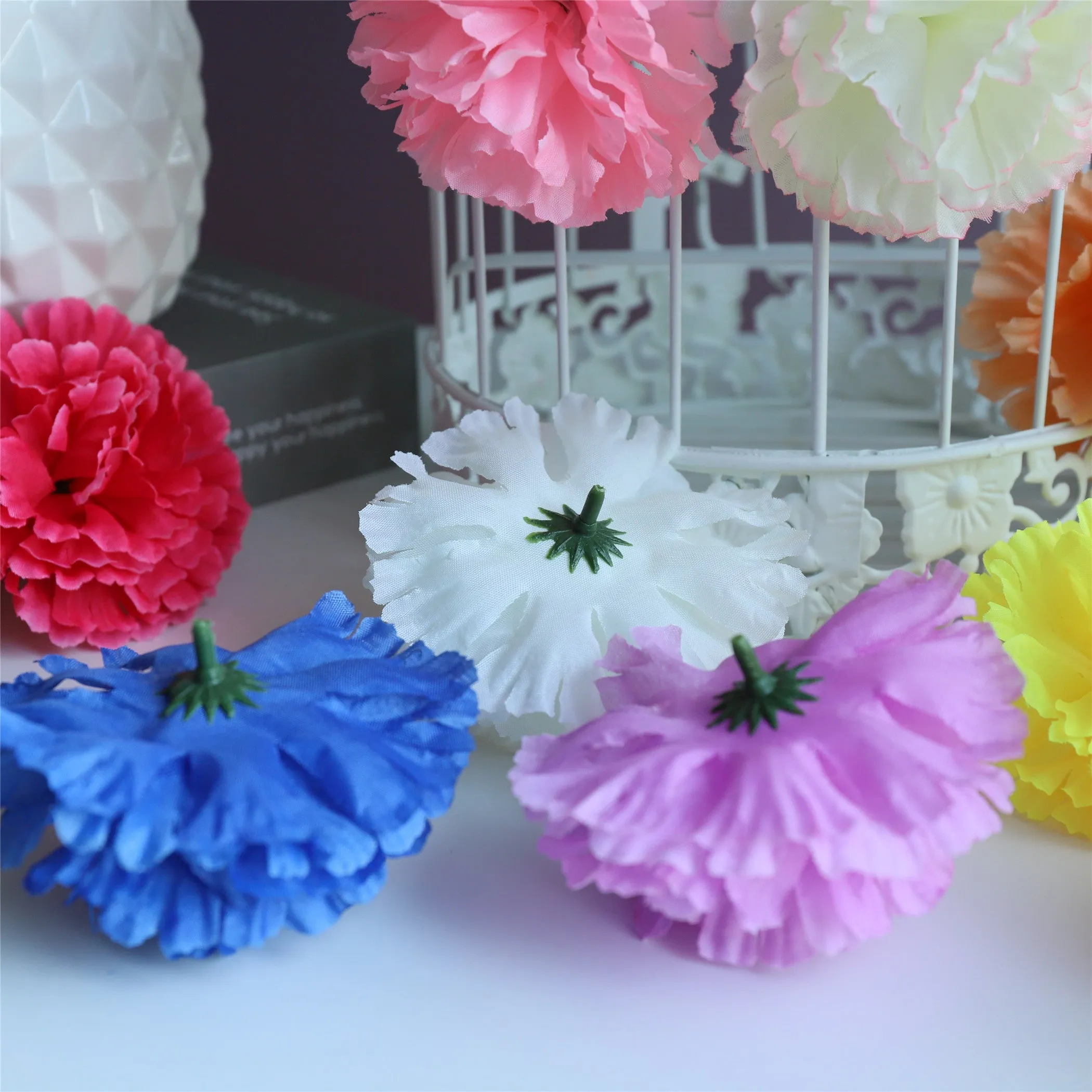 Silk Carnation Flowers Wholesale Bulk Fake Flower Heads 100 pcs