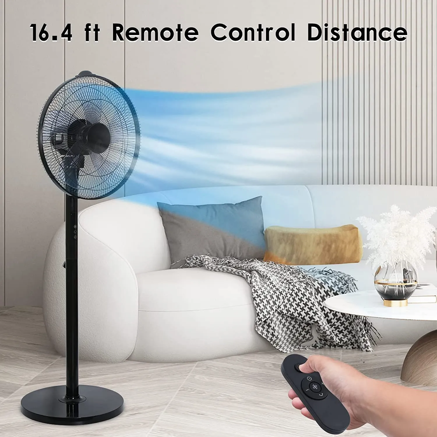 Simple Deluxe 14.5" Adjustable 12 Levels Speed Pedestal Stand Fan with Remote Control for Indoor, Home, Office and College Dorm Use, 90 Degree Horizontal Oscillating, 9 Hours Timer, 14.5 Inch, Black