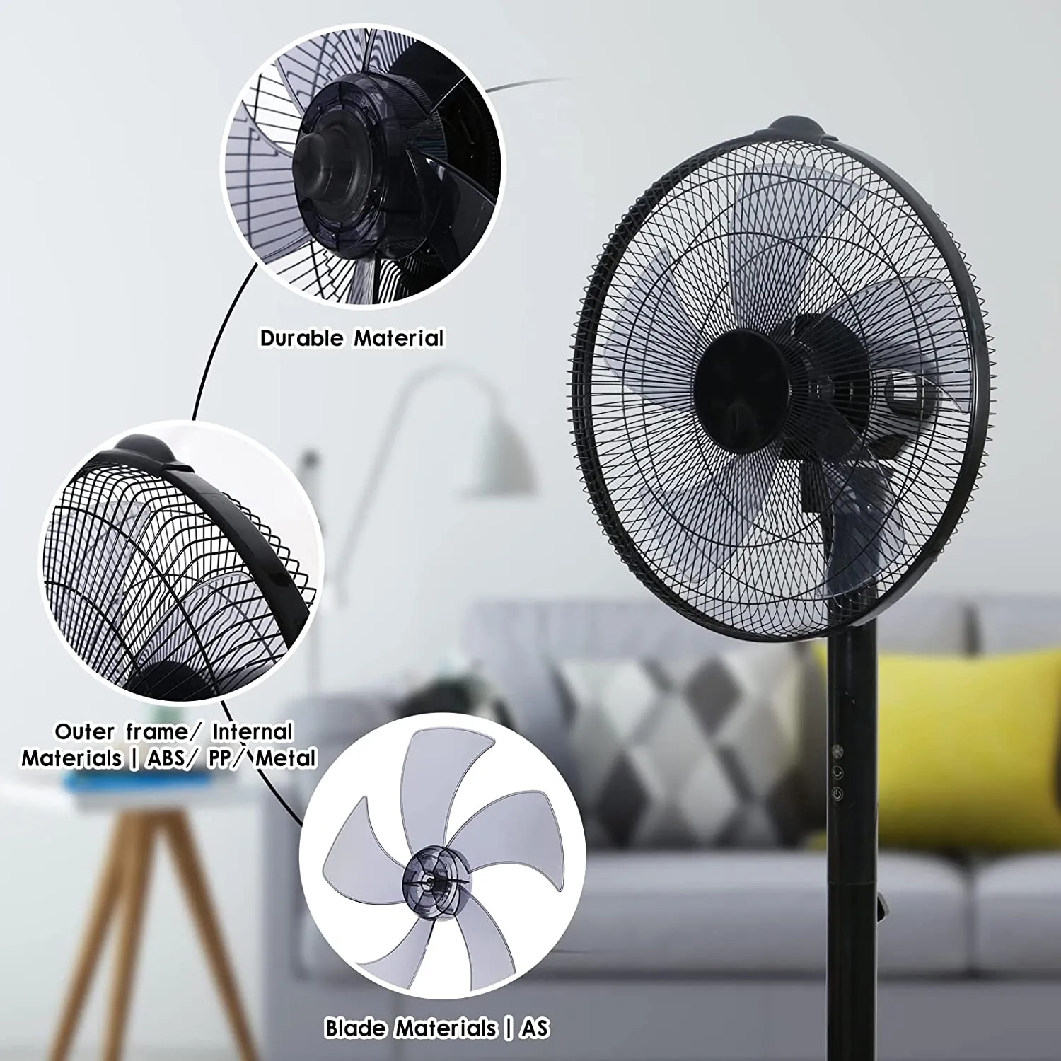 Simple Deluxe 14.5" Adjustable 12 Levels Speed Pedestal Stand Fan with Remote Control for Indoor, Home, Office and College Dorm Use, 90 Degree Horizontal Oscillating, 9 Hours Timer, 14.5 Inch, Black