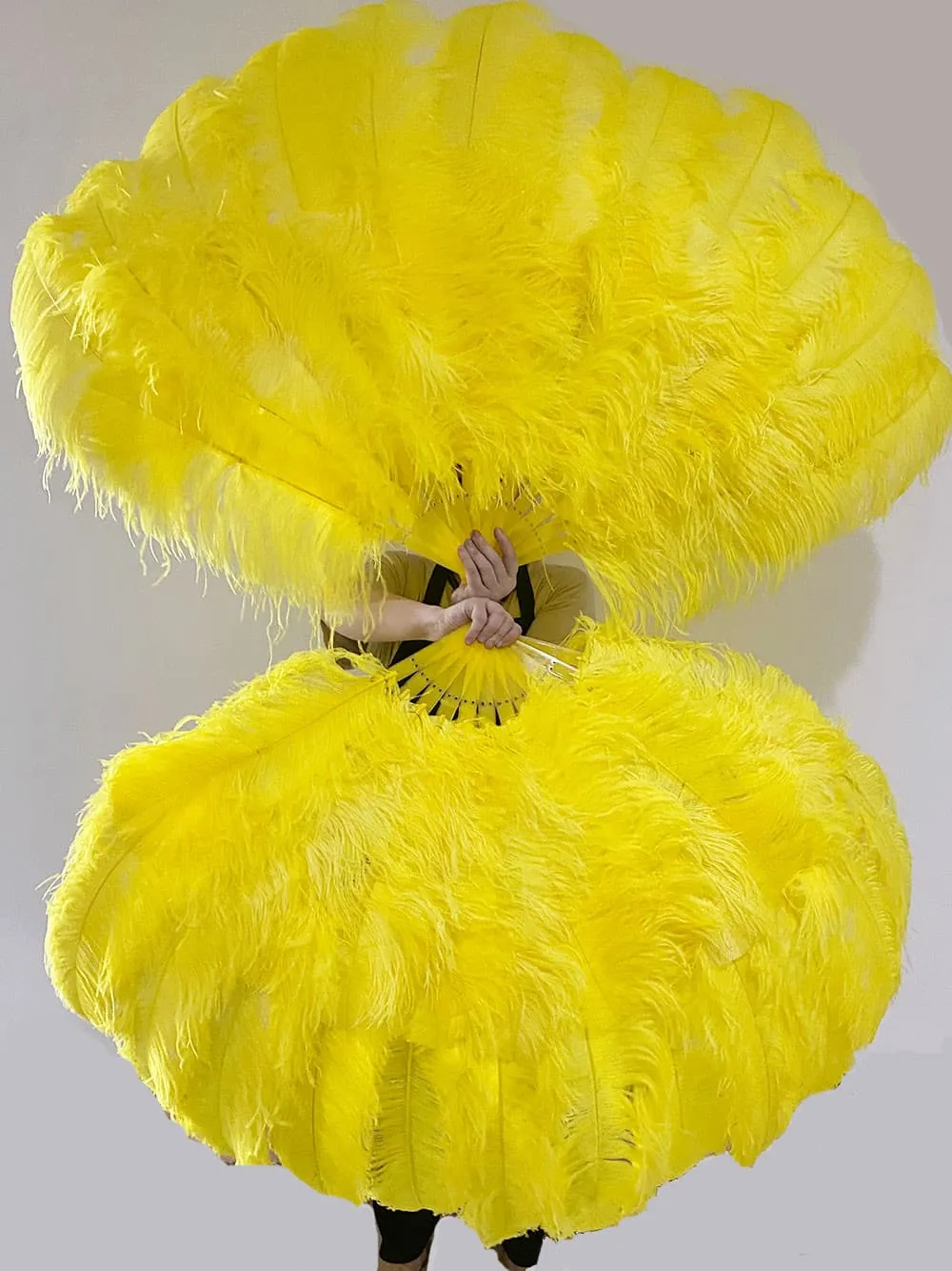 Yellow Advanced XL 2 Layers Ostrich Feather Fan 34"x 60"