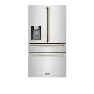 ZLINE 36" Autograph Edition 21.6 cu. ft French Door Refrigerator with Water and Ice Dispenser in Fingerprint Resistant Stainless Steel with Gold Accents