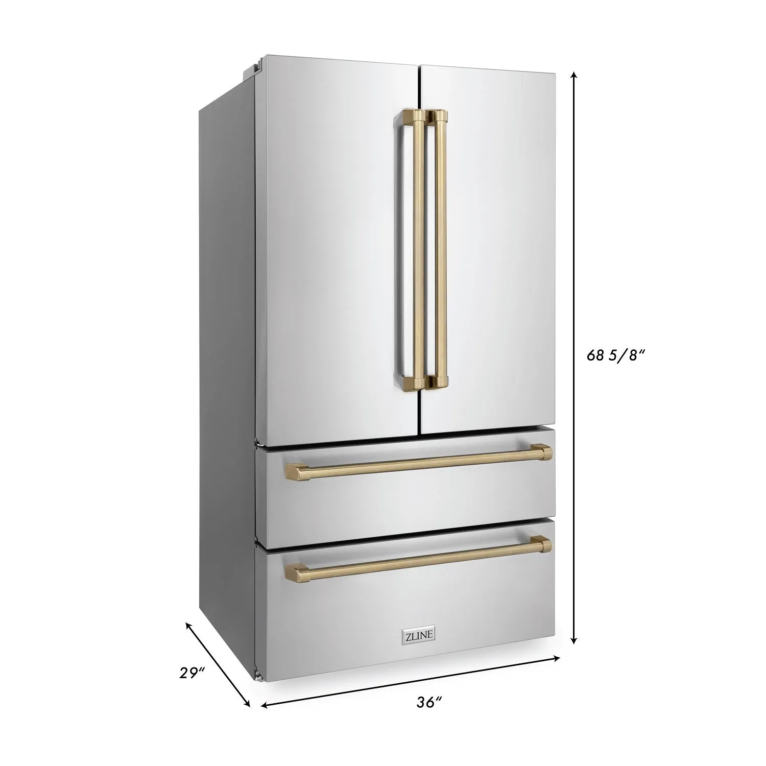 ZLINE 36" Autograph Edition 22.5 cu. ft French Door Refrigerator with Ice Maker in Fingerprint Resistant Stainless Steel with Champagne Bronze Accents