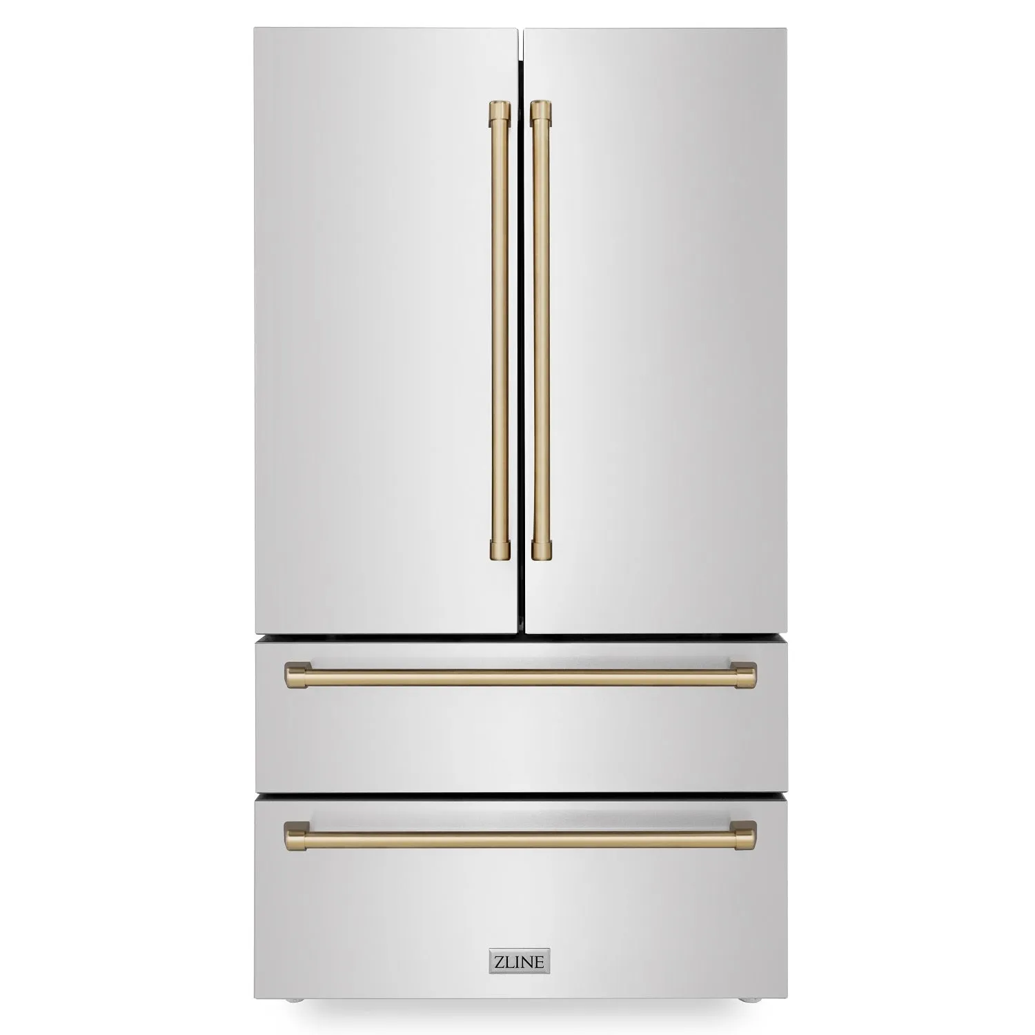 ZLINE 36" Autograph Edition 22.5 cu. ft French Door Refrigerator with Ice Maker in Fingerprint Resistant Stainless Steel with Champagne Bronze Accents