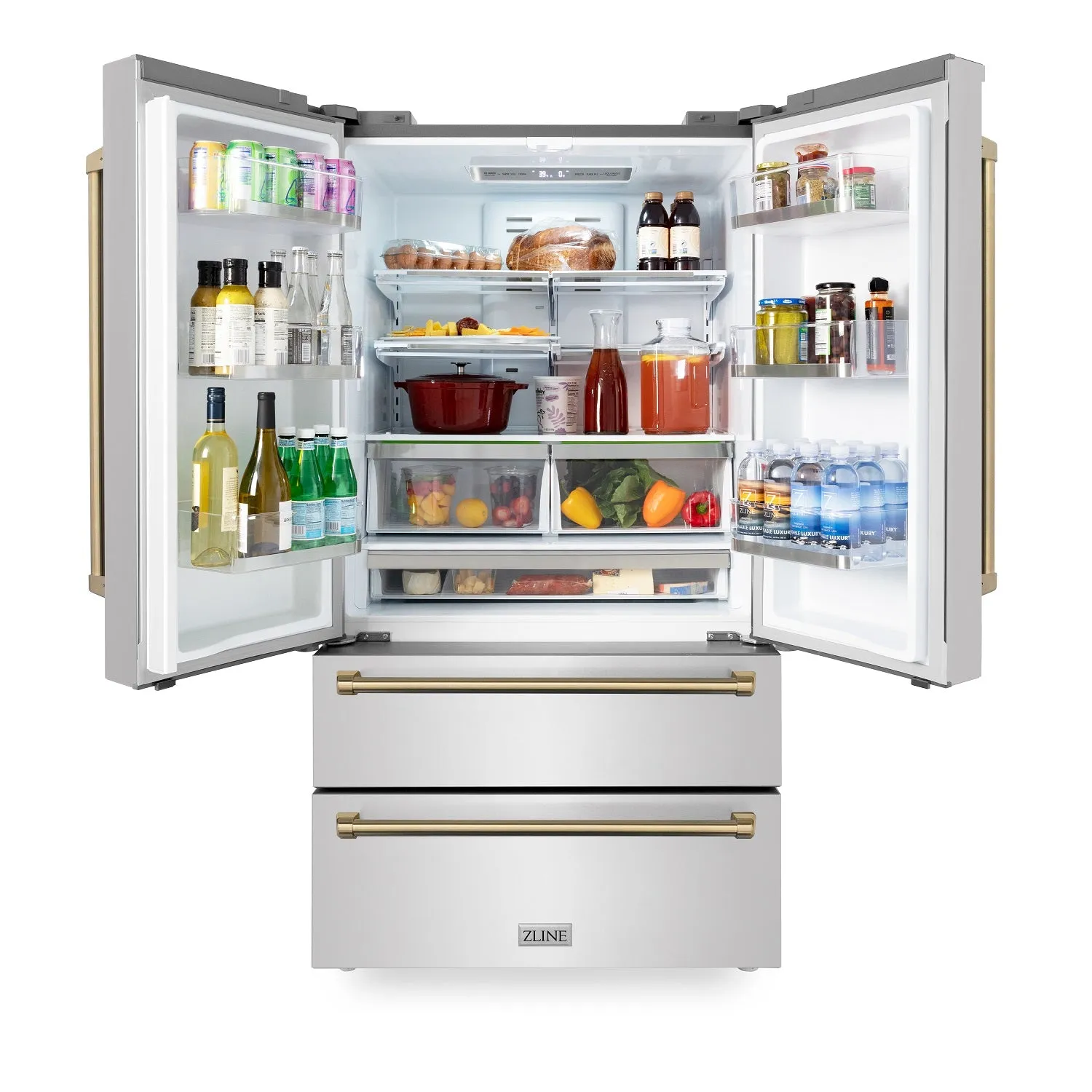 ZLINE 36" Autograph Edition 22.5 cu. ft French Door Refrigerator with Ice Maker in Fingerprint Resistant Stainless Steel with Champagne Bronze Accents