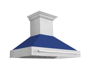 ZLINE 48" Stainless Steel Range Hood with Blue Matte Shell and Stainless Steel Handle