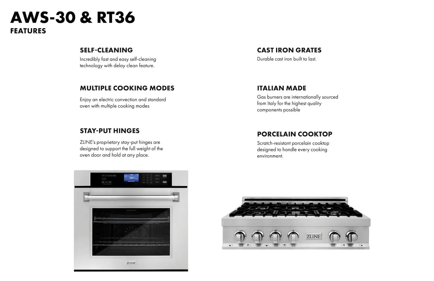 ZLINE Kitchen Package with 36" Stainless Steel Rangetop and 30" Single Wall Oven