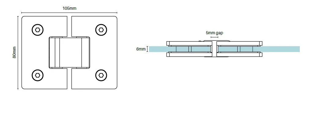 Zürich 6mm glass to glass hinge SQUARE EDGE Black